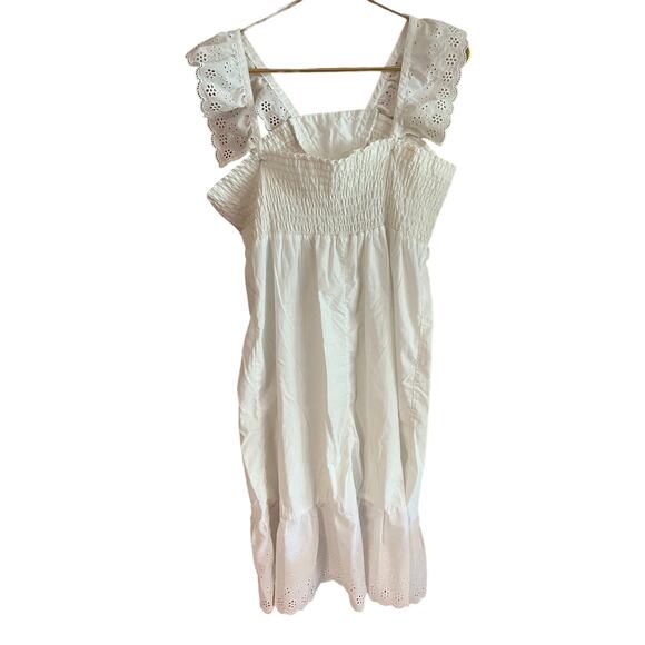 vintage sundress white with eyelet lace straps and embroidered flower logo midi - Picture 2 of 6